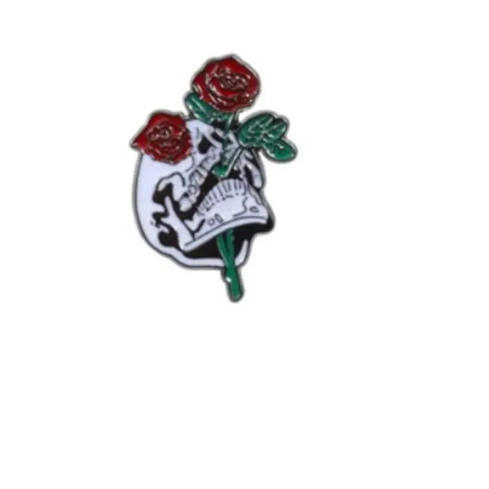 Skull with Roses Pin Brooch